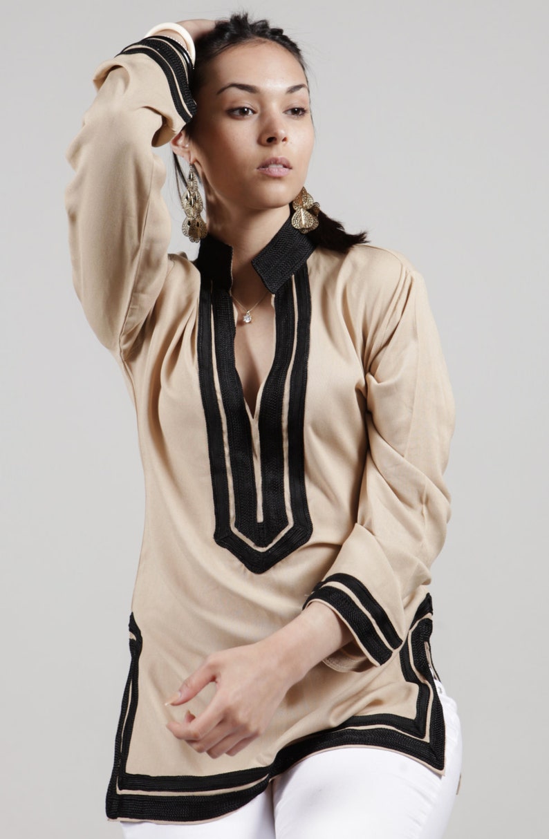 Spring Mariam Beige Tunic with Black Embroidery perfect chrismas gifts, birthday gifts, beachwear wear, dresses,beach kaftan, image 6