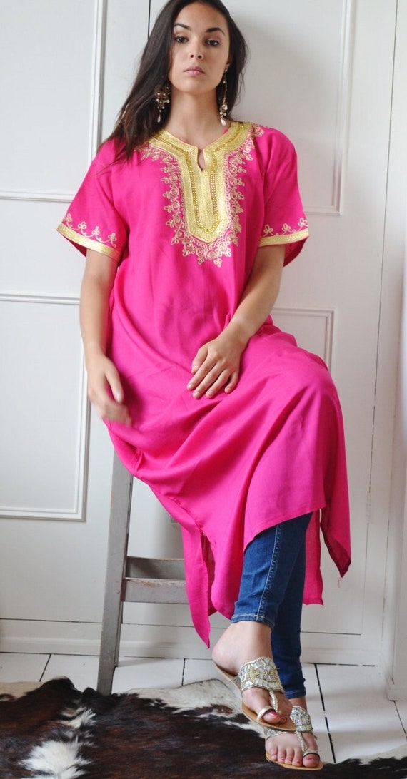 Summer Kaftan Moroccan Boho Pink Resort Caftan Fez-beach coverup,loungewear,maxi dress, birthdays, honeymoon, maternity,  gifts,,,holiday