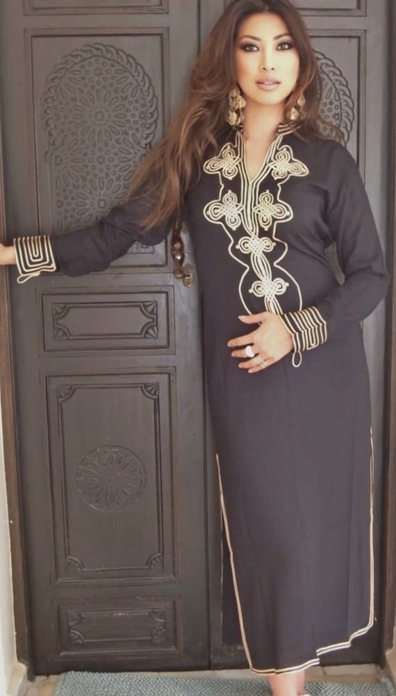 Spring Dress black caftan Kaftan- Aisha-  Giftwear,resortwear,spa robe, Birthdays, Honeymoon or Maternity Gifts,,,,Spring dress,,Ramadan