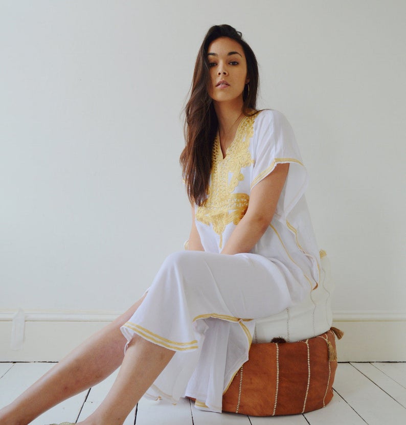 Winter Resort Caftan Kaftan Marrakech christmas gifts resort wearwea, White Gold Embroidery dress,beach kaftan, beach cover ups