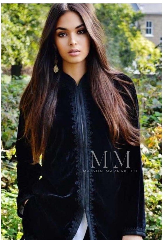 Summer Black Velvet Luxury Jacket Black Embroidery-Nadia-bohemian  jacket,  velvet jacket, embroidered jacket,birthday gift, vacation,,Eid