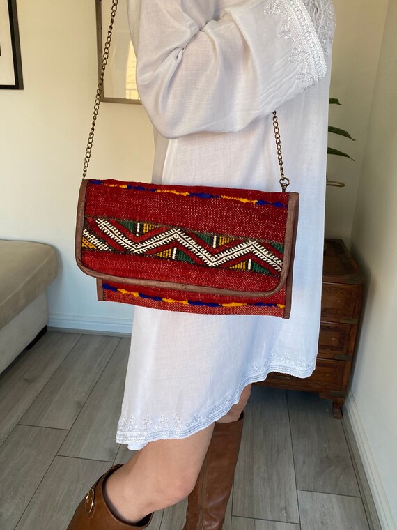 Moroccan Red Kilim Hand Clutch with Shoulder Straps Berber style-bag, handbag, purse, gifts for her, Ramadan gifts Ramadan Etsy's Pick