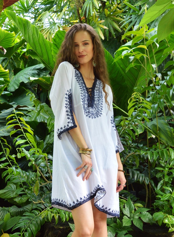 Spring White Navy Blue Marrakech Tunic Dress loungewear