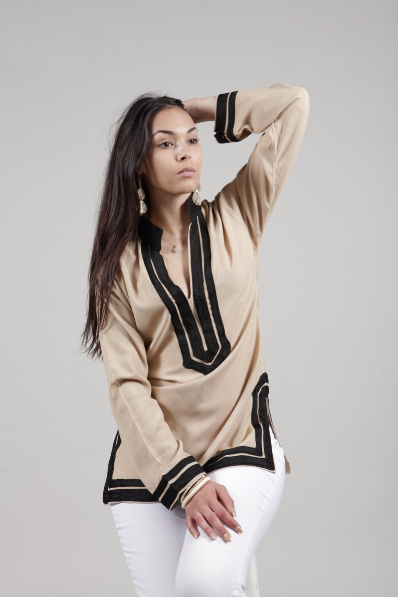 Spring Mariam Beige Tunic with Black Embroidery perfect chrismas gifts, birthday gifts, beachwear wear, dresses,beach kaftan, image 7