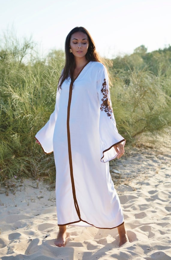 Spring White Kaftan-Floral Marrakech Bohochic Caftan, Lounge Dress,Embroidered kaftan, Embroidered Dress, maxi dress,, resort dress