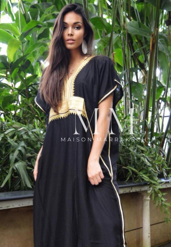 Summer Black Gold Caftan Kaftan Marine -Lounge wear,resort kaftan, baby shower, mom's to be, loungewear, stayhome, gifts,Gifts for her,