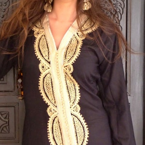 Spring Black Caftan Kaftan Resortwear Lella-Luxury loungewear, resortwear,spa robe, , Birthdays or Maternity Gifts,beach kaftan, image 2