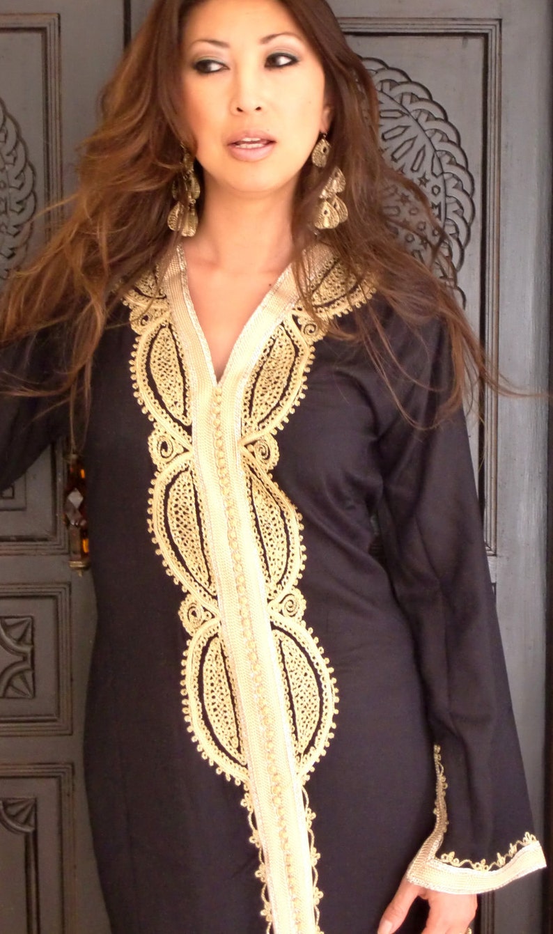 Spring Black Caftan Kaftan Resortwear Lella-Luxury loungewear, resortwear,spa robe, , Birthdays or Maternity Gifts,beach kaftan, image 2