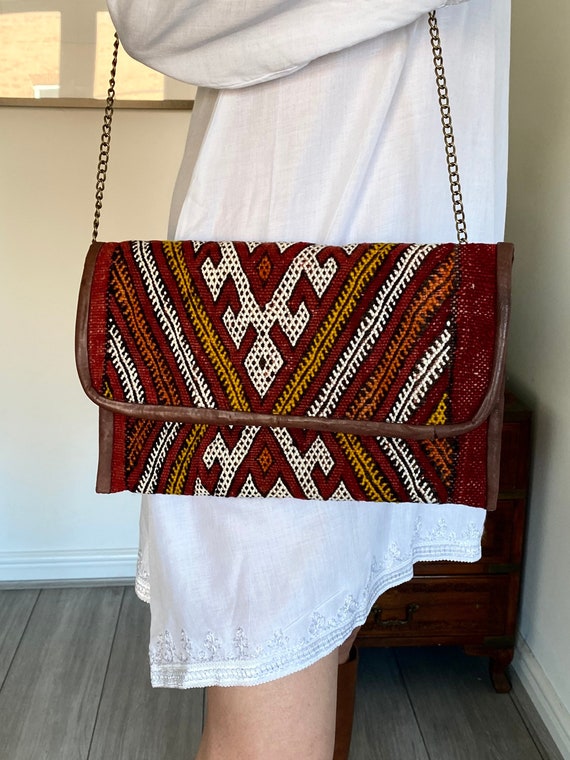 Moroccan Red Kilim Hand Clutch with Shoulder Straps Berber style-bag, handbag, purse, gifts for her, Ramadan gifts Ramadan Etsy's Pick