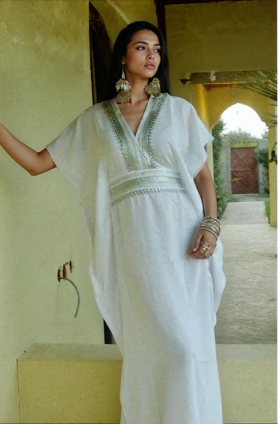 Spring White Resort Caftan Marine- beachwear, maternity, honeymoon,gift for her,beach kaftan, Moroccan kaftan, home dress, resort dressEid