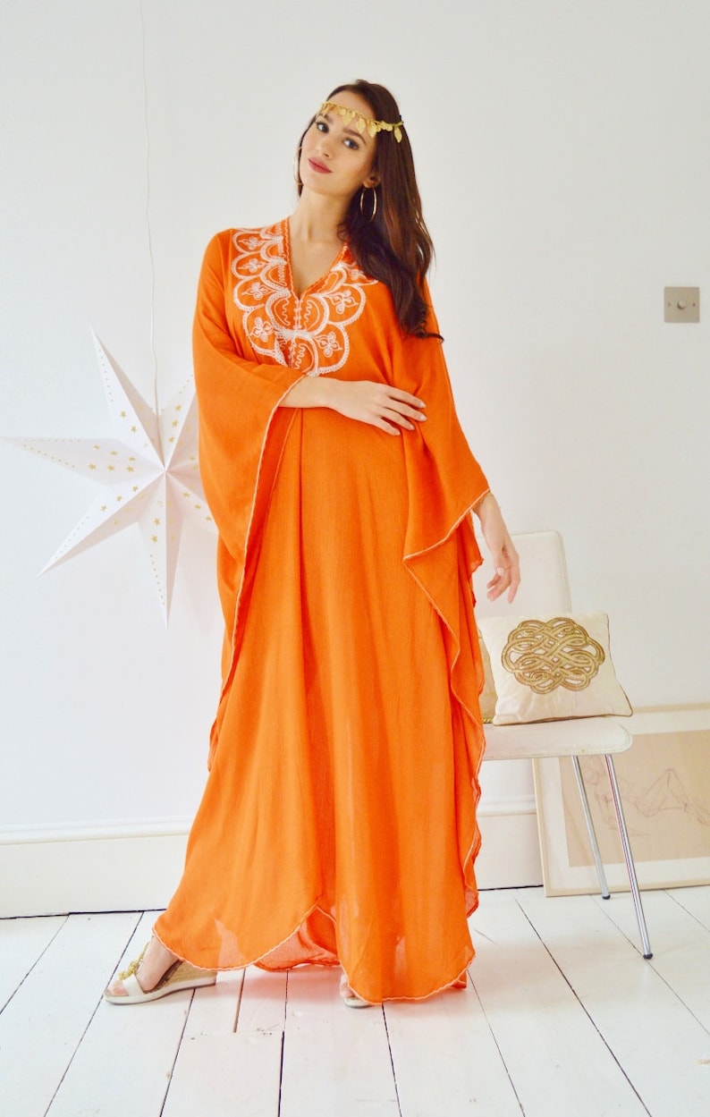 Orange Agadir Embroidery Beach Maternity Gown Caftan Kaftan Etsy