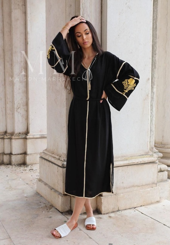 Black & Gold Summer Kaftan, Caftan-Moroccan Kaftan,maxi dress,beach cover ups, beach dress,home dress,resort dress,lounge dress,holiday gift