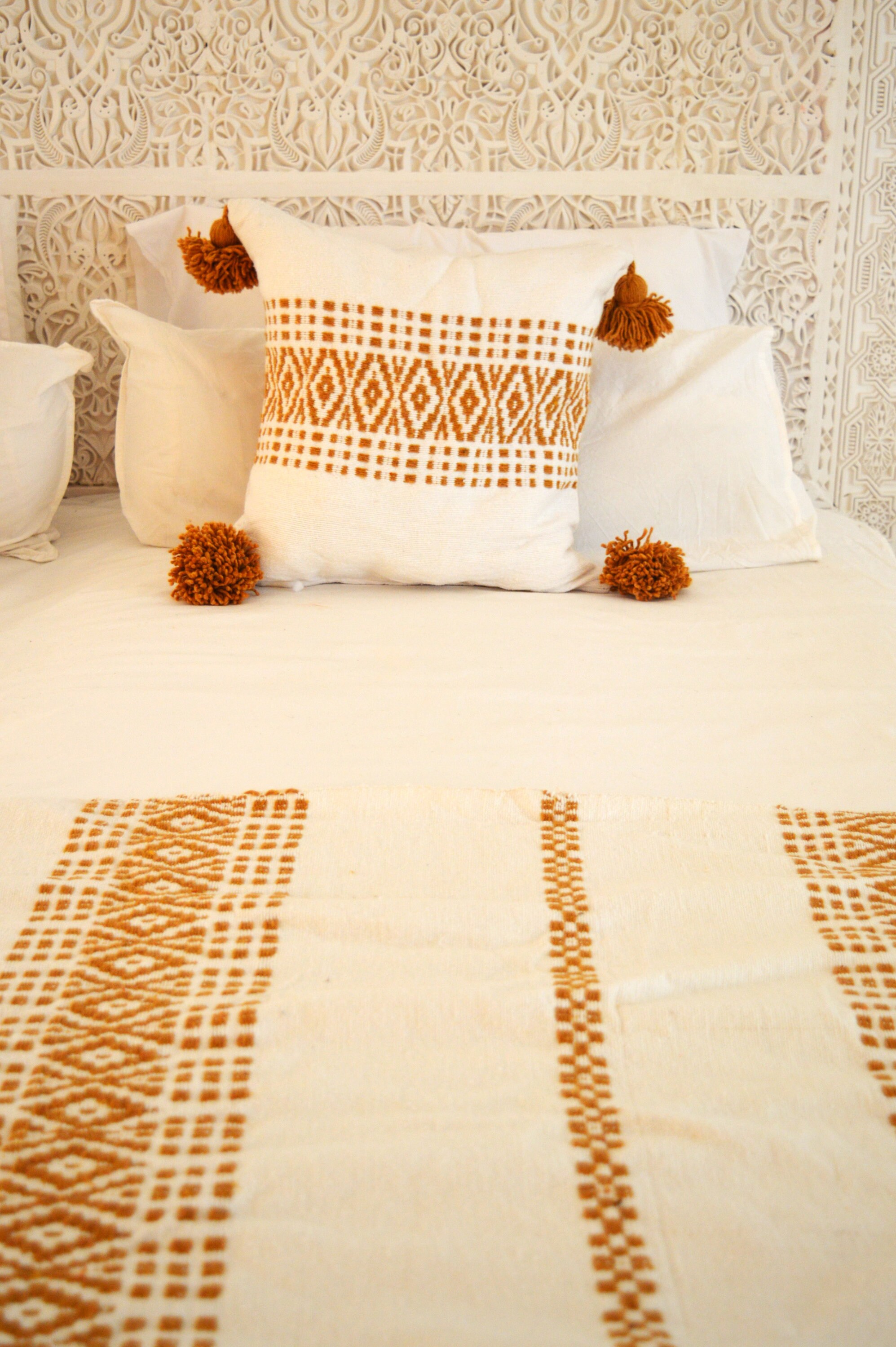 Moroccan white mustard embroidered Blanket bed cover Bed Spread Wedding gift Moroccan throw Moroccan bedding fall decors holiday