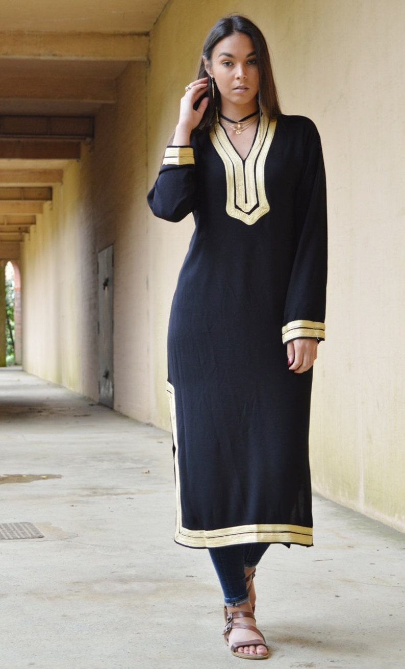 Sommar svart Mariam kaftan - kaftan, kaftankläder, resortkläder, strandklänningar, födelsedagspresenter, marockansk kaftan, presenter till henne, boho klänning bild 2