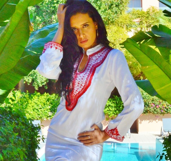 White kaftan, Clothing White Orange Red Embroidery Warda Moroccan Caftan Kaftan-maxi, resort, beach cover up, ,Maternity Gifts,vacations,