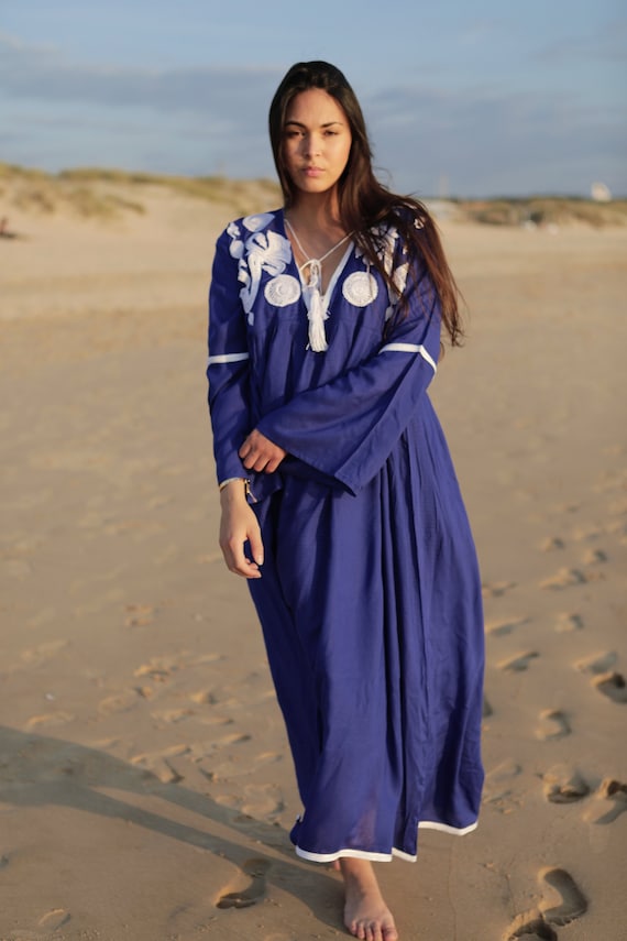 Clothing Blue Noor Moroccan Caftan Kaftan - maxi, resort, beach cover up,Maternity Gifts, gifts, , beach kaftan,,,Winter dress,,Christmas