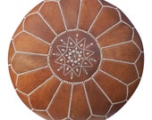 PREXMAS SALE 30% OFF >>Tan Moroccan Leather Pouf
