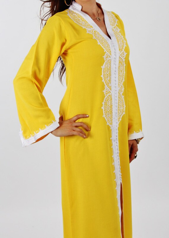 Spring Yellow Moroccan Maxi Dress Caftan -Luxury loungewear,resortwear,beach cover up,  beach wear, Birthdays,Honeymoon or Maternity Gifts,