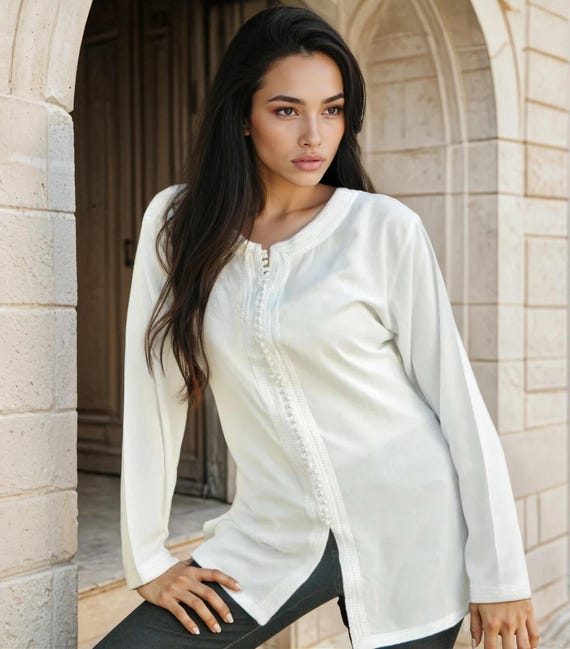 Winter Magrib White Shirt -Easter gifts, loungewear, honeymoon gifts,resortwear, boho tunic,summer shirt,Gifts for her,holiday,Eid