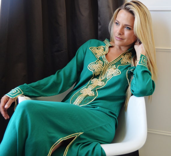 Spring Kaftan, Stay Home Kaftan-  Trendy  Emerald Green Caftan Kaftan - Aisha- bridesmaids gifts, beach weddings, dress, beach wear, lounge