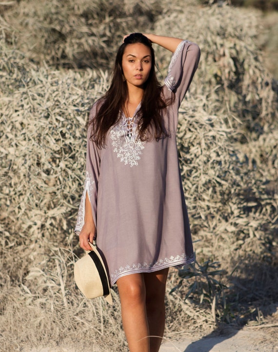 Grey Dress Boho Tunic Nadia/ Resortwear, Bohemian Clothing