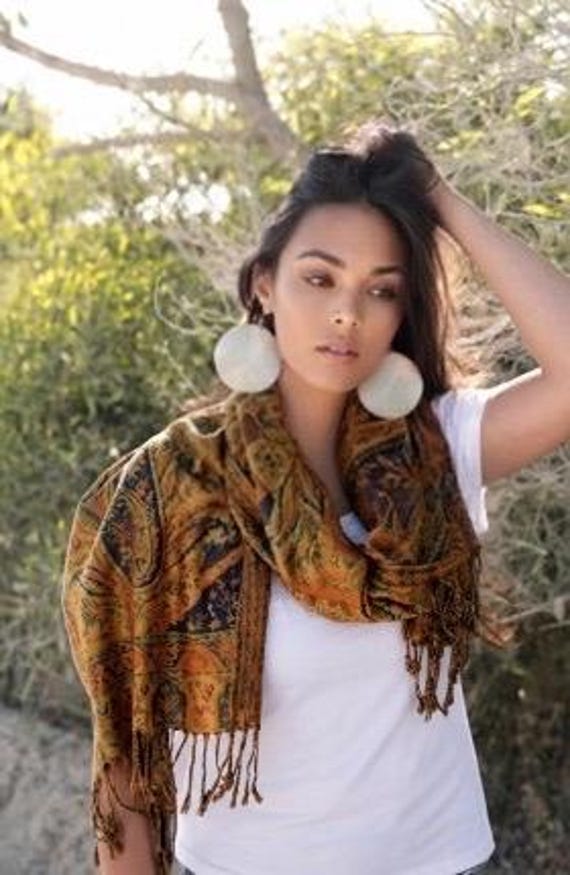 Etsy gift, Moroccan Brown Orange Paisley Gift Scarf, Gifts for her, seasonal gifts, Autumn Fall scarf,Autumn fashion,Seasonal Christmas Gift
