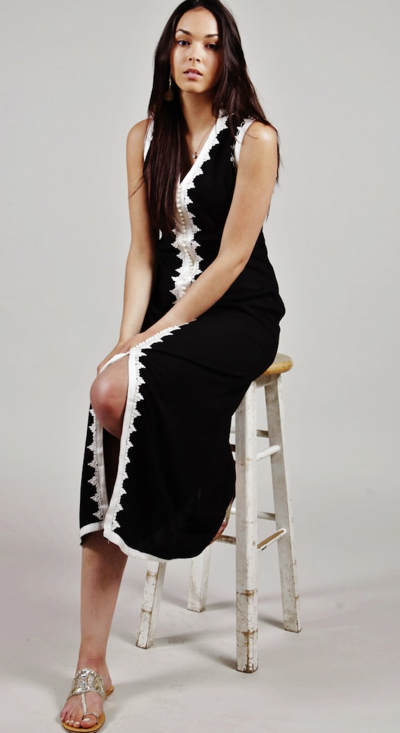 Summer Dress Black  Non Sleeve Kaftan Caftan-Khalida- resort wear wear,beach cover up, beach wear, beach wedding,  gifts,,,,Gifts for her