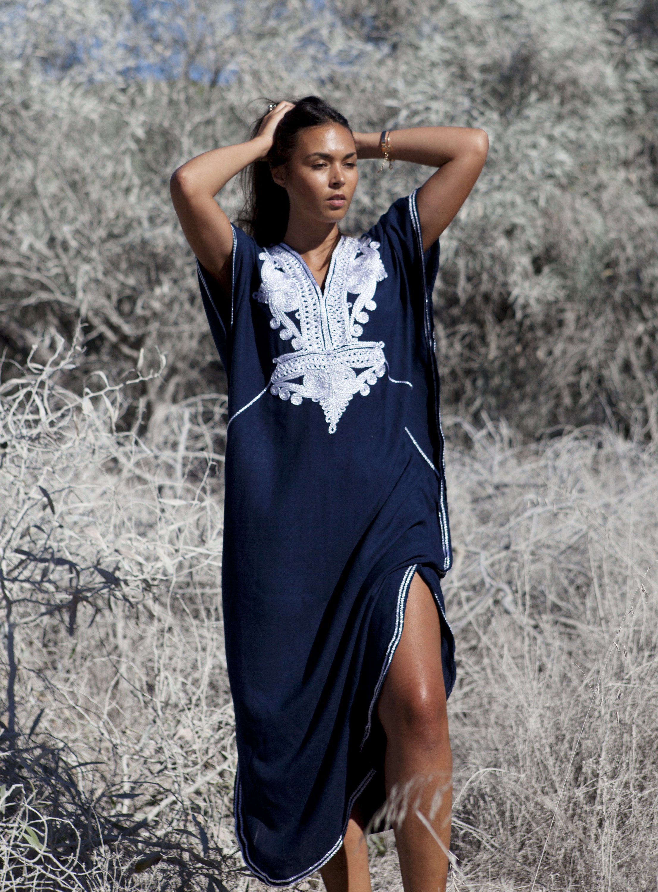Winter Kaftan, Caftan, Navy Blue & Silver, Marrakech Kaftan beach