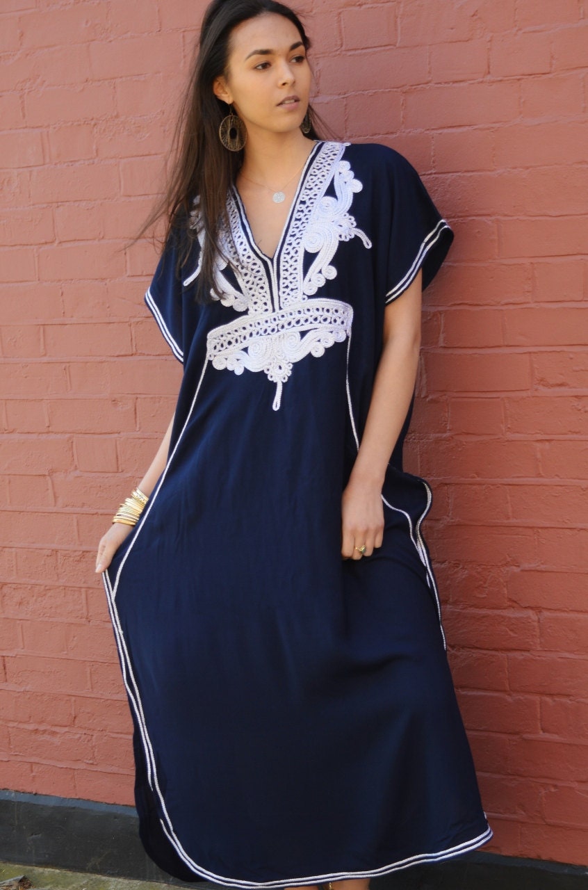Summer Kaftan, Caftan, Navy Blue & Silver, Marrakech Kaftan beach