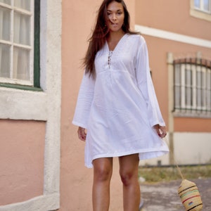 Spring Dress White Tunic Embroidered Dress-Karmia's Syle, dress,beach kaftanholiday wears,, gift,Spring gifts,,Gifts for her Ramadan,Eid image 8