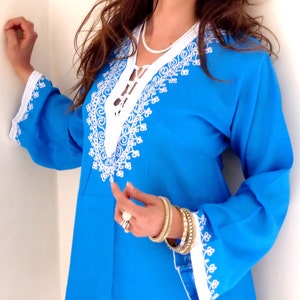 PRE-ORDER-Blue Marrakech Tunic Shirt- Mothers day, Loungewear, Beachwear,Coverup, Birthday, Easter, holiday, cruise top,,Gifts for her