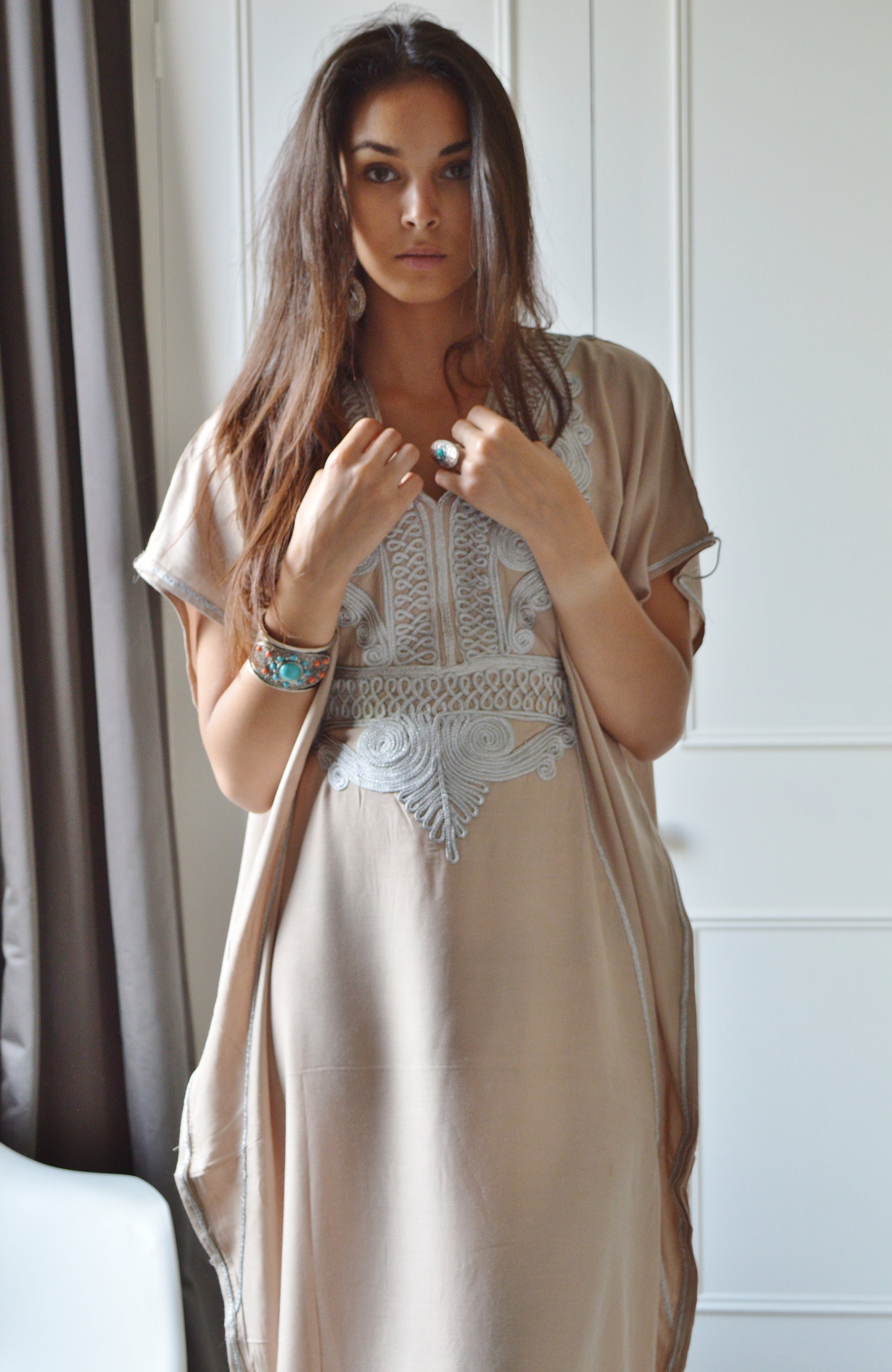 Spring Kaftan, Moroccan Beige Beach Caftan beach cover up, resortwear