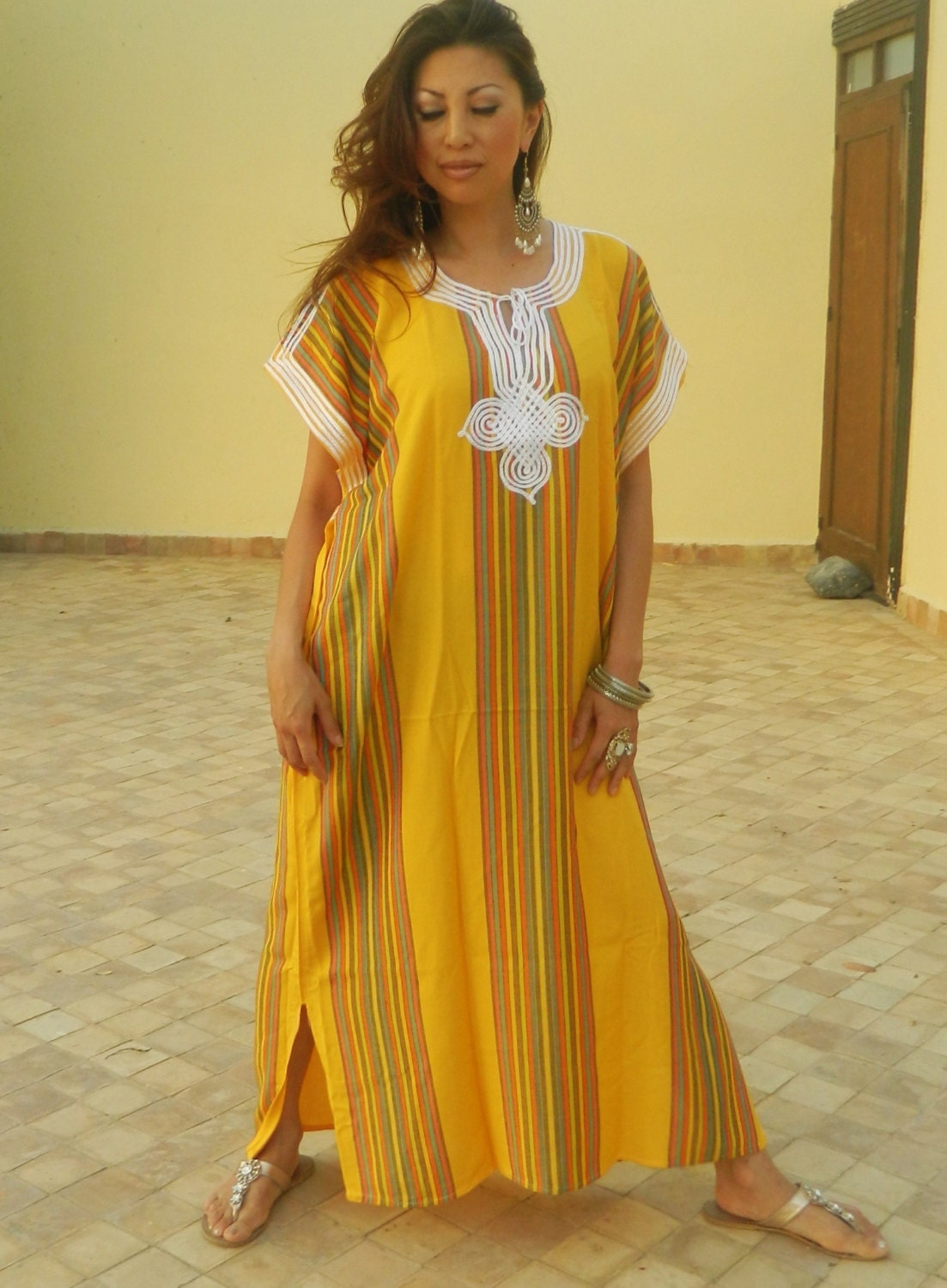 Spring Resort Kaftan Caftan Bedoin-Yellow, Moroccan kaftan, caftan ...