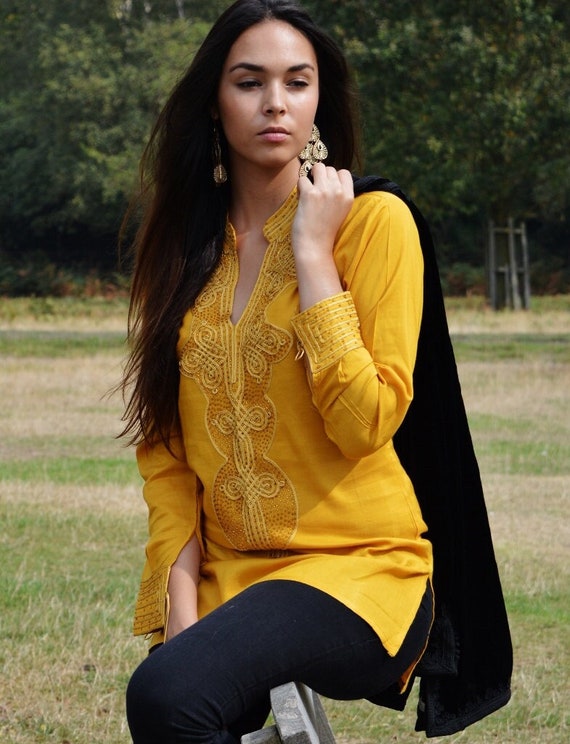 Tunic Clothing Dark Yellow  Moroccan Bedouin shirt, tunic, resort wear wear, beach wear, handmade tunic, Marrakech tunic shirt, fall tunic