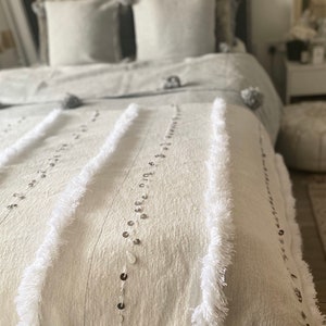 Moroccan white Handira Bed Blanket with Sequins Handira image 7