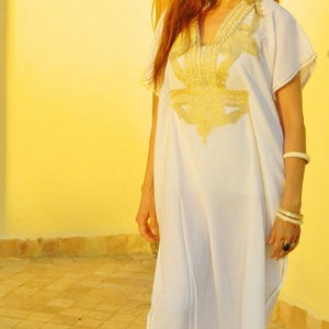 Spring White Kaftan Dress Kaftan Moroccan Resort Caftan Kaftan Marrakech-White Gold Embroidery, beach cover ups, resort , dress, , ,,, image 4