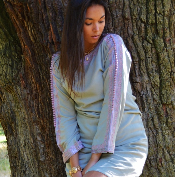 Grey Lilac Trumpet Sleeve Tunic Dress-Latishia -  holiday gifts ,  Gifts  her, boho dress, ,  dress,beach kaftan,,,,Summer dress,,holiday