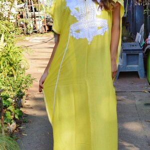 Kaftan, Yellow White Marrakech Resort Caftan Kaftan beach cover ups, resortwear,loungewear, maxi dresses, birthdays, honeymoon, maternity image 4