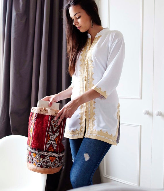 Handmade White & Gold Brown Moroccan Tunic-perfect  birthday gifts, beach, resort wear, honeymoon gifts, bohemian, Summer trends, dress,