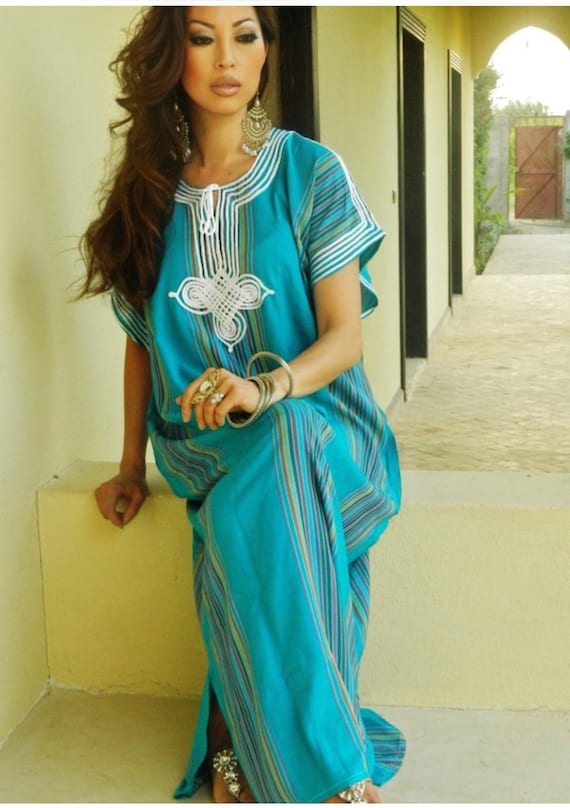 Summer Kaftan Sale / Resort Caftan Kaftan Bedoin -Turquoise-loungewear,as beachwear, beach cover ups, resort wear,dress,,Gifts for her,,Eid