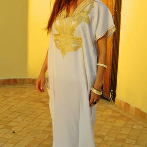 Spring White Kaftan Dress Kaftan Moroccan Resort Caftan Kaftan Marrakech-White Gold Embroidery, beach cover ups, resort , dress, , ,,, image 2