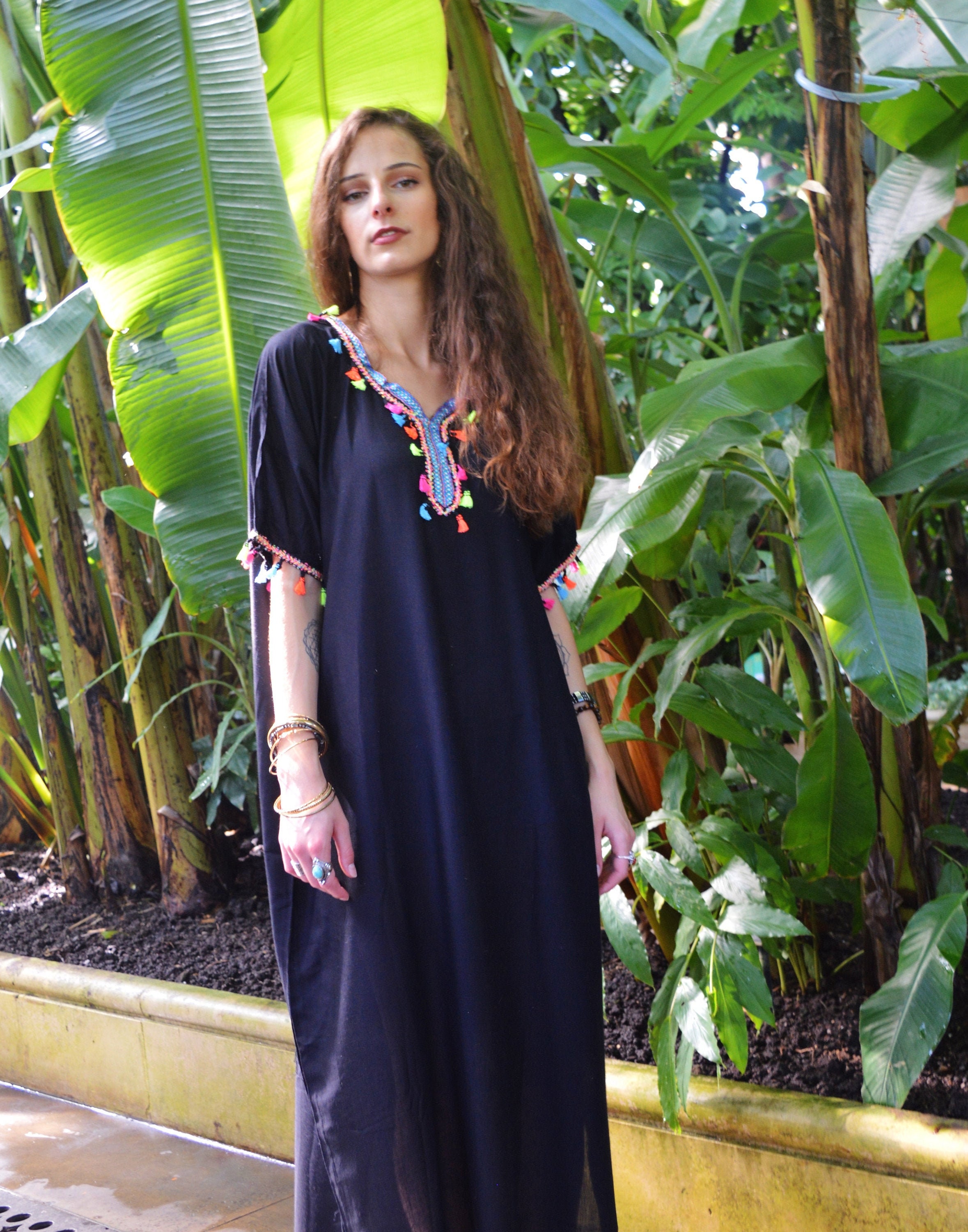 Black Tassels Resort Caftan Kaftan -loungewear,as beachwear, beach ...