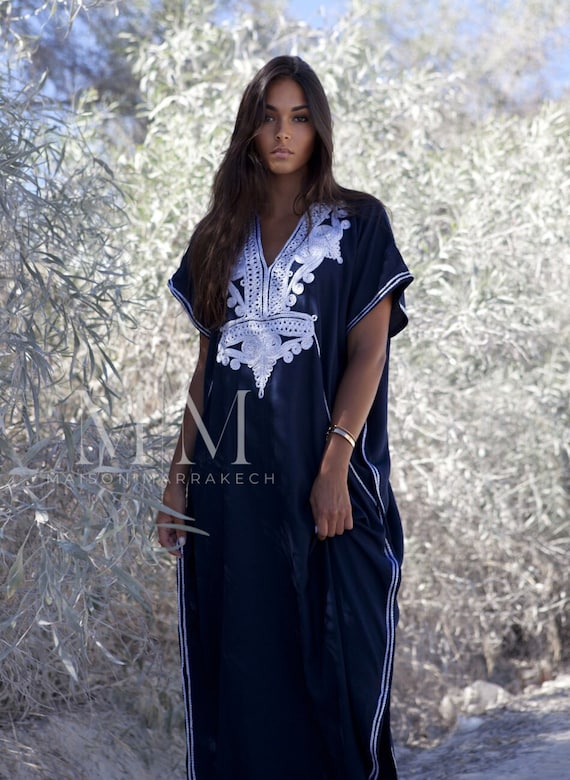 Spring Kaftan Navy Blue Silver Boho Marrakech Resort Caftan Kaftan -beach cover ups, resortwear, gifts,beach wedding gifts, vacation,