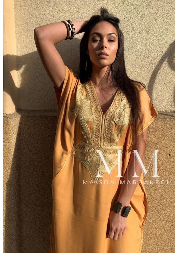 Summer Dress Kaftan Moroccan Yellow Gold Caftan -beach cover up, resortwear,birthday, home dress,Gifts for her,holiday dress,beach dress