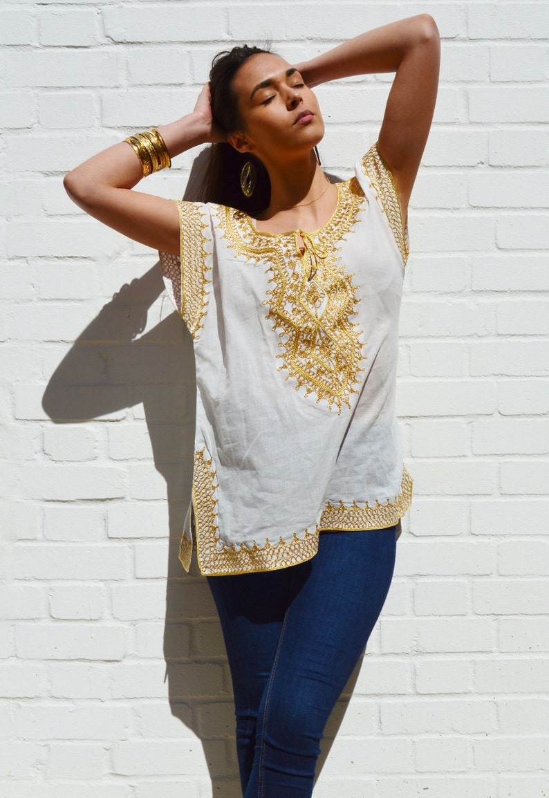 Winter Asmahan Style White with Gold Embroidery Tunic-perfect fo Winter Asmahan Style White with Gold Embroidery Tunic-perfect fo