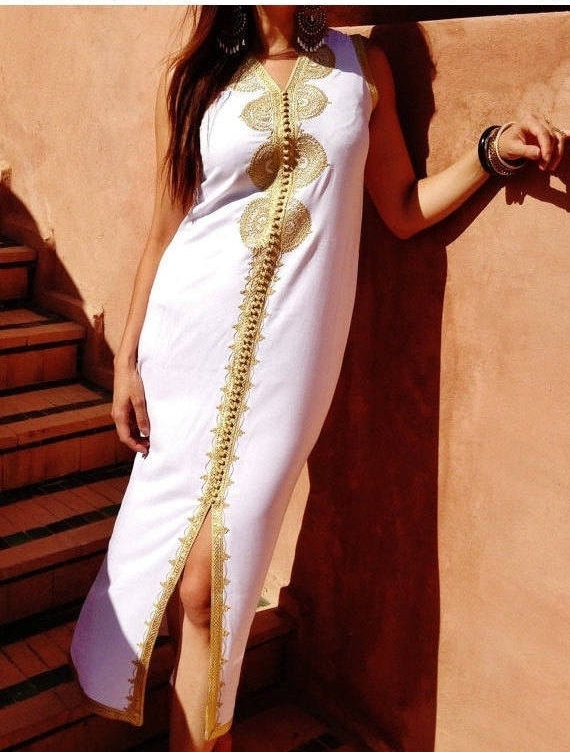 White Kaftan Moroccan Dress Non Sleeve Caftan-Kenza, resort wear, beach wedding, dress, stayhome wear, holiday kaftan,,,,Gifts for her