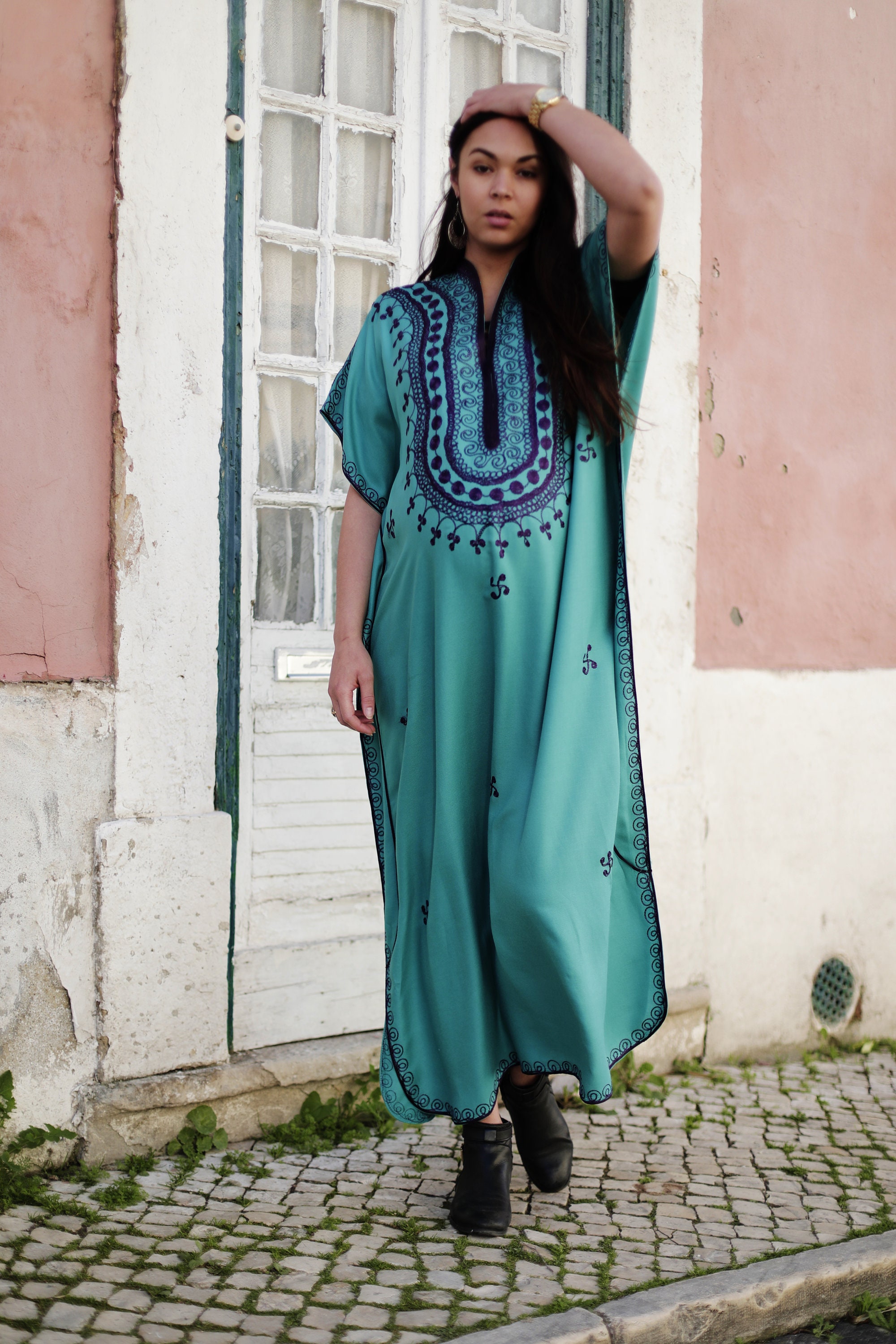 Turquoise Blue Maternity Caftan Kaftan Berber -Lounge wear,resort kaftan, baby shower gifts
