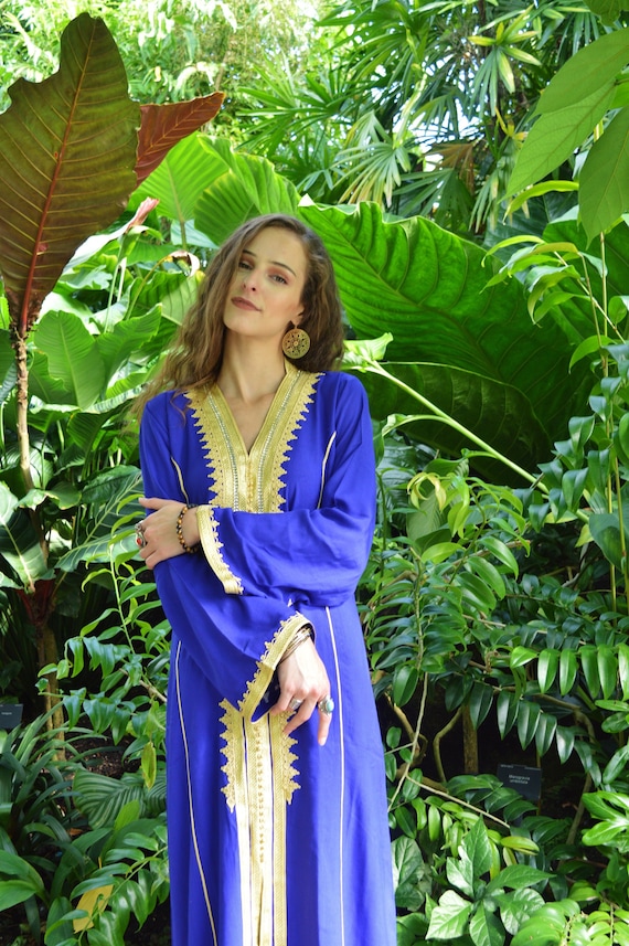 Summer Kaftan, Blue Gold Naima Kaftan- caftan,resortwear, beach cover ups, birthday gifts, moroccan kaftan, , ,  gifts,,,,Gifts for her