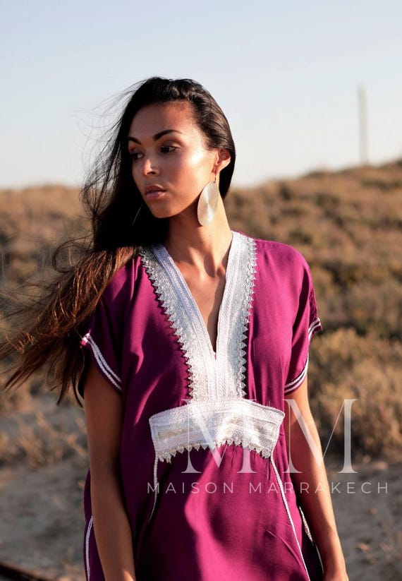 Summer Kaftan Dress Pink Plum Marine Resort Caftan Kaftan-beach cover ups, resortwear,loungewear,maxi dress,vacation,holiday gift,Christmas