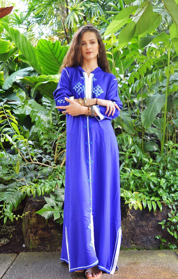 Sale//Blue Jelleba Hoodie Marrakech Bohochic Kaftan Caftan, Embroidered kaftan,Embroidered Dress,Summer dress,chirstmas gifts,,,Summer dress